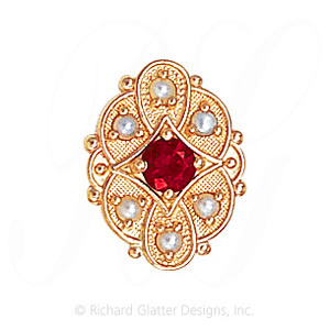 GS524 G/PL - 14 Karat Gold Slide with Garnet center and Pearl accents 